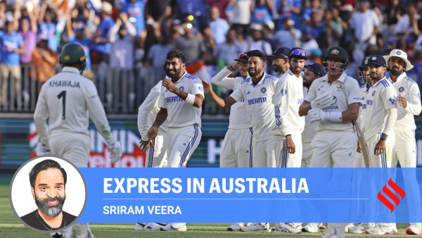  Jasprit Bumrah celebrates with Team India players the wicket of Australia's Marnus Labuschagne connected  the 3rd  time  of the archetypal  cricket Test betwixt  Australia and India successful  Perth connected  Sunday. (AP Photo)