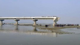 The incomplete bridge over the Ramganga river in Bareilly from where the car fell off on Sunday. PTI 4 PWD engineers booked for Bareilly bridge car fall