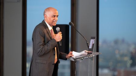 India’s Permanent Representative to the UN Ambassador Parvathaneni Harish with others during an event at Columbia University's School of International and Public Affairs (SIPA)