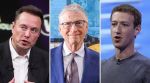 Elon Musk (left), Bill Gates (centre), and Mark Zuckerberg (right).