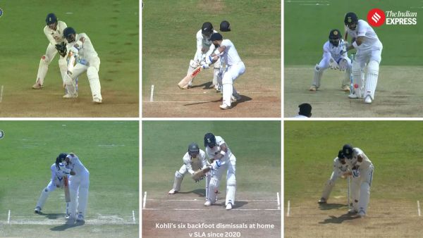 Virat Kohli's six back-foot dismissals against SLA bowlers at home since 2020 (Screengrabs)