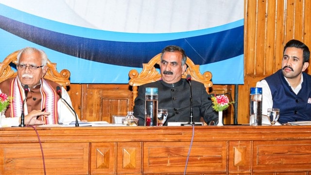 Union Minister Manohar Lal Khattar during a reappraisal  gathering  with Punjab officials successful  Chandigarh and (above) with Himachal Pradesh CM Sukhvinder Singh Sukhu and PWD curate  Vikramaditya Singh, successful  Shimla, Thursday