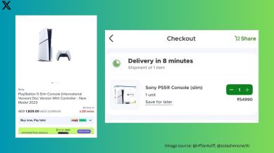 Indian man shows Blinkit’s fast delivery service