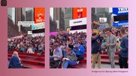 Over 100 people gather at New York's Times Square to read