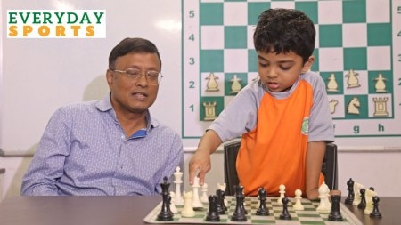 Anish Sarkar, the 3-year-old chess prodigy from West Bengal, with his coach.
