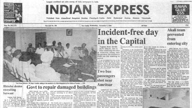 This is the beforehand   leafage   of The Indian Express published connected  November 7, 1984.