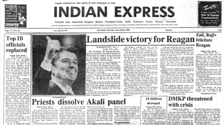 This is the front page of The Indian Express published on November 8, 1984.