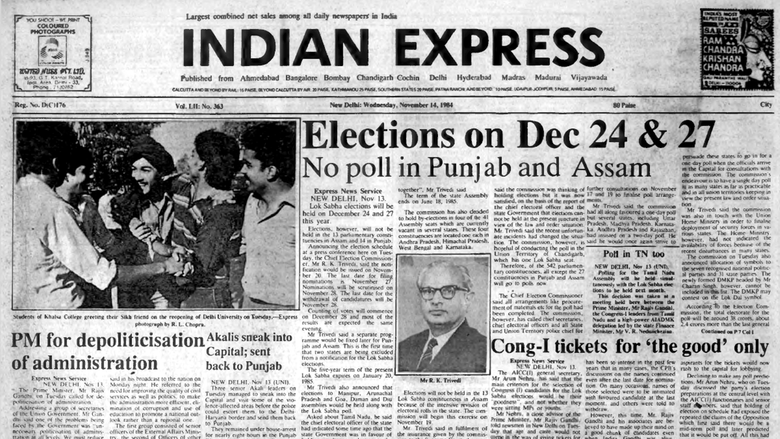 November 14, 1984, Forty Years Ago: Election Dates Out | The Indian Express