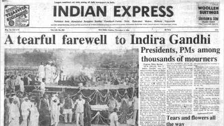 This is the front page of The Indian Express published on November 4, 1984.