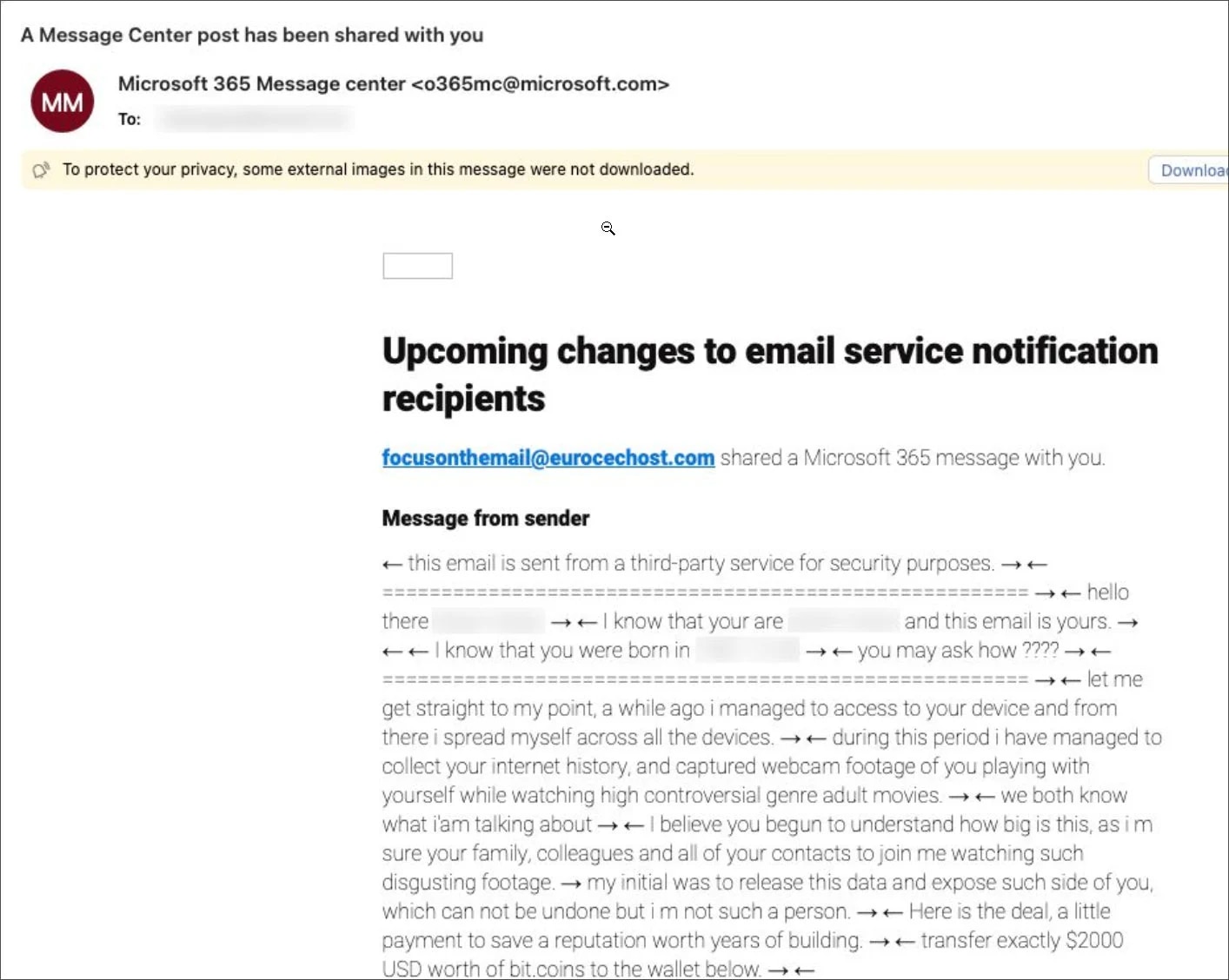 Here's how the sextortion email looks like.