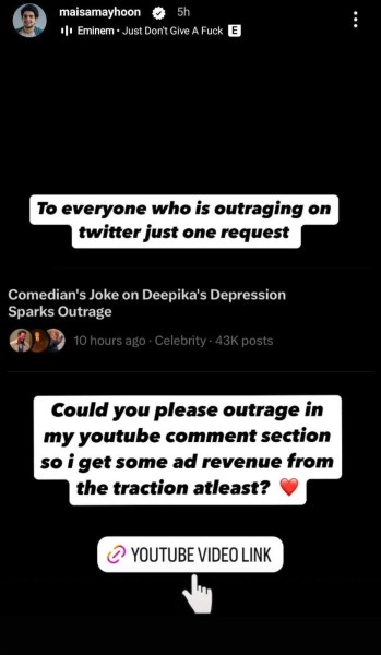 Samay Raina's Instagram story