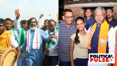 Jharkhand Chief Minister Hemant Soren (L) and state BJP president Babulal Marandi (R) on the campaign trail. (Photos: PTI/ Babulal Marandi; Facebook)