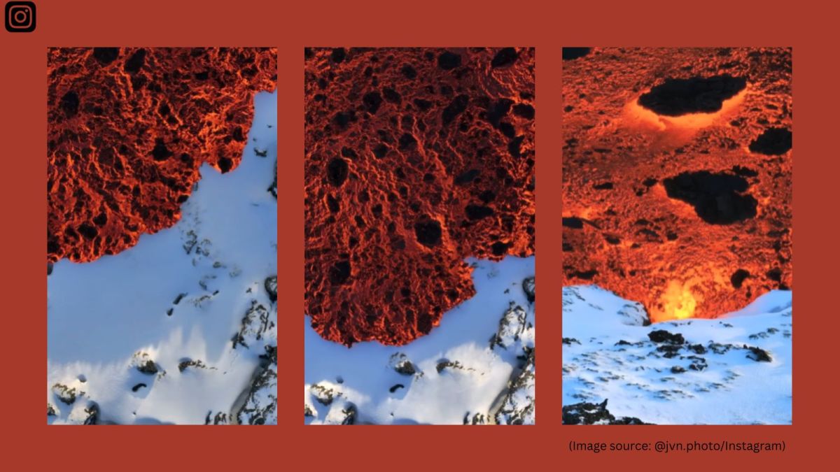 Icelandic photographer captures rare footage of lava flowing over snow
