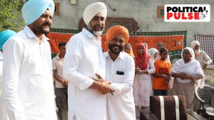 BJP candidate Manpreet Badal (centre) campaigning ahead of the bypoll in Punjab's Gidderbaha Assembly constituency. (Express photo by Gurmeet Singh)