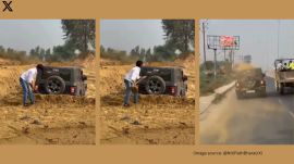 Man loads mud on SUV, speeds off on Meerut road