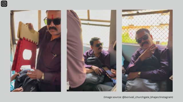 Commuter brings his own seat on crowded Mumbai local