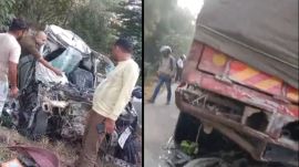 near the Knowledge Park Police station in sector 146 located on the Yamuna Expressway, a speeding car rammed into a stationary dysfunctional truck, which was parked on the road, from behind.