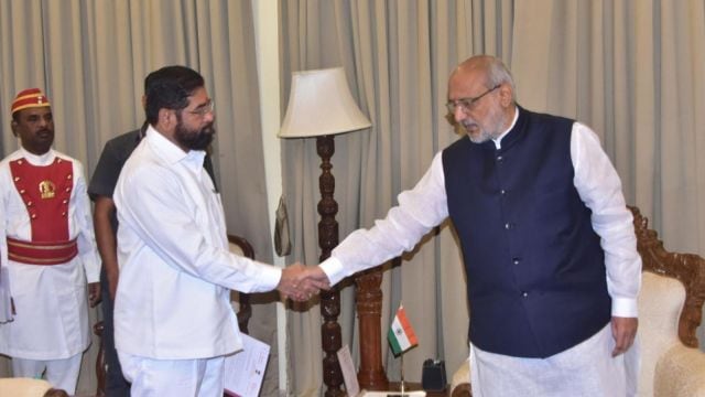 Chief Minister Eknath Shinde submits his resignation to Governor Governor CP Radhakrishnan astatine  Raj Bhavan today.