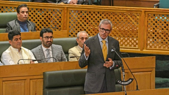 Jammu and Kashmir Chief Minister Omar Abdullah speaks connected  the 2nd  time  of the Legislative Assembly league   connected  Tuesday. (PTI)