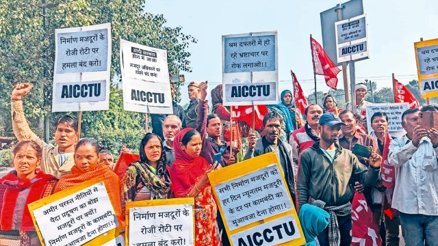 Delhi construction sites, Delhi construction sites workers, All India Central Council of Trade Unions, AICCTU, delhi news, India news, Indian express, current affairs