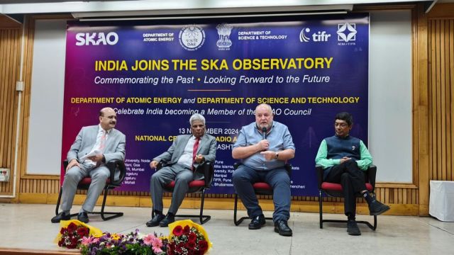 From L to R- Sunil Ganju, Head of the Programmes Division, DAE, Dr A K Mohanty, Secretary, DAE, Prof Phil Diamond, Director General of SKAO and Prof Yashwant Gupta, Centre Director, NCRA