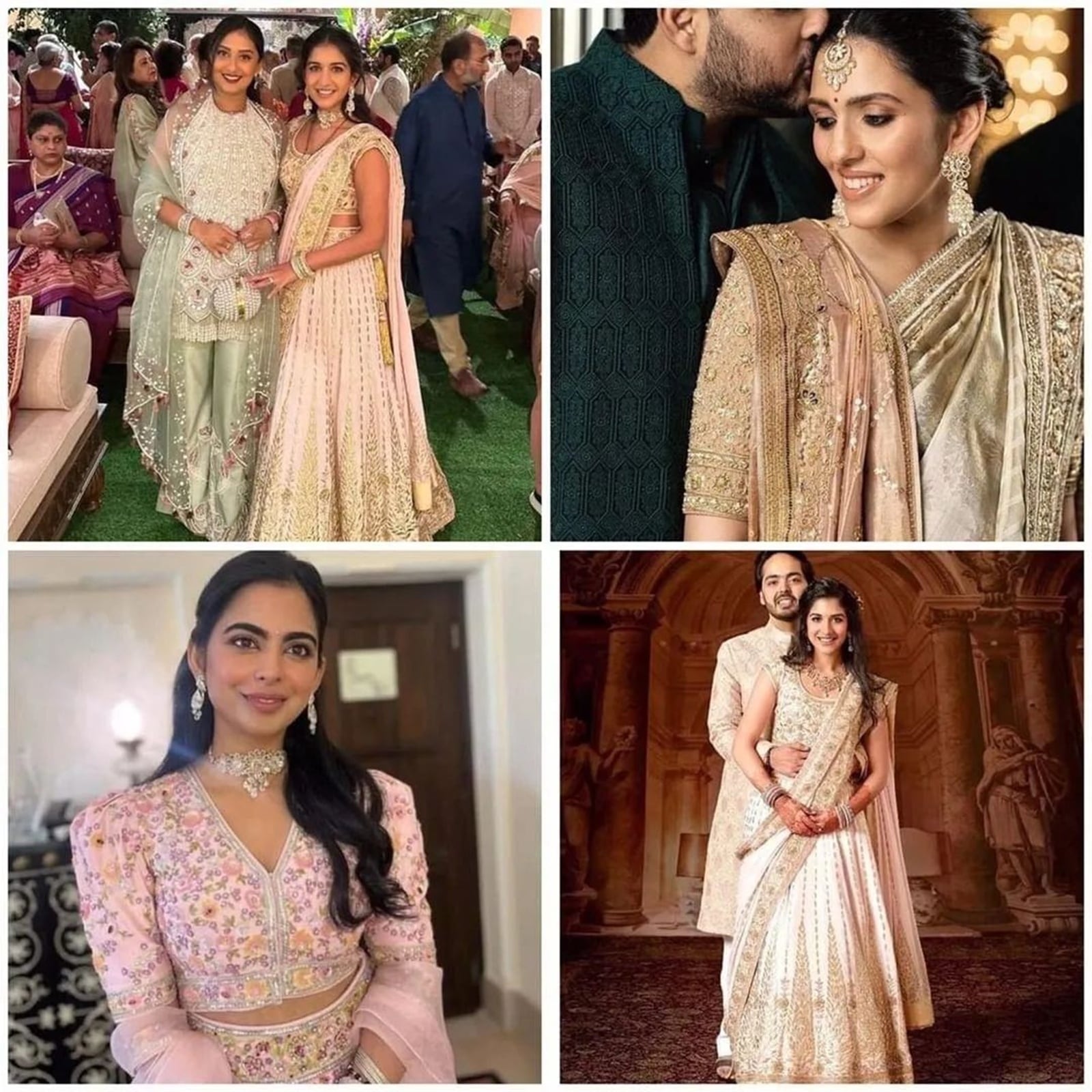 Radhika accessorised her look with a white kundan choker necklace—which she seems to have borrowed from her sister-in-law Isha Ambani—bold jhumka earrings, originally seen on Shloka Ambani