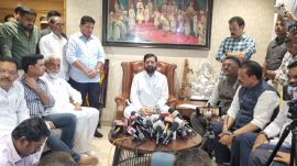 Maharashtra caretaker Chief Minister Eknath Shinde held a press conference at his residence in Thane.