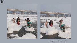 Chhath Puja devotee washes hair with Yamuna’s toxic foam