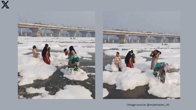 Chhath Puja devotee washes hair with Yamuna’s toxic foam