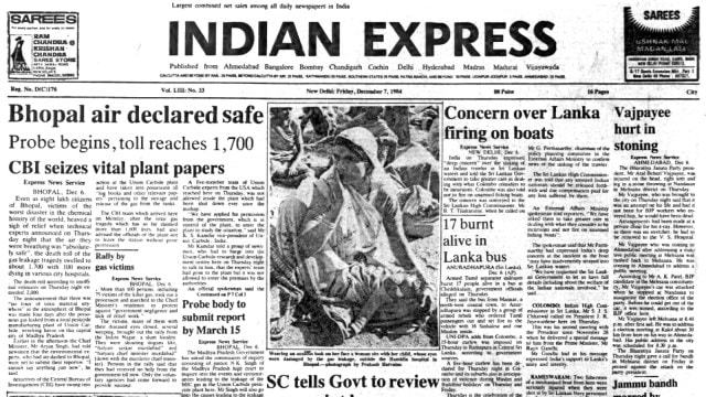 Bhopal gas tragedy, 1984 Bhopal gas tragedy, Bhopal gas tragedy victims, Indian Trawler Sinks, Vajpayee Attacked, PM On Foreign Forces, editorial, Indian express, opinion news, indian express editorial