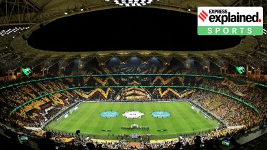 A Saudi Pro League match being played in the King Abdullah Sport City, Jeddah, Saudi Arabia. FIFA