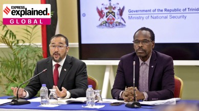 Acting Attorney General and Minister of Energy Stuart Young and Minister of National Security Fitzgerald Hinds hold a press conference at the National Security Ministry, in Port of Spain, Trinidad and Tobago, December 30, 2024.