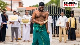 Tamil Nadu BJP chief K. Annamalai flogs himself as he stages protest condemning the Tamil Nadu government and the state police over the handling of the Chennai college student sexual assault case, in Coimbatore