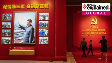 Images of Xi Jinping on display at the military museum in Beijing, China.