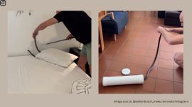 During the rescue operation, the snake quickly tries to slither into the other pillow (Image source: @stellenbosch_snake_removals/Instagram)