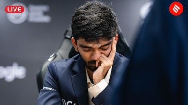 World Chess Championship 2024 Game 6 Live Updates: Gukesh contemplates his next move against Ding Liren in game 5 of the World Chess Championship in Singapore. (PHOTO: FIDE/Eng Chin An)