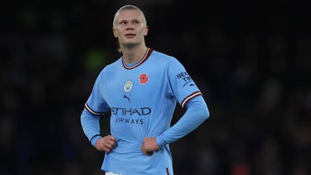 Manchester City striker Erling Haaland missed a penalty in the second half on Thursday. (Reuters)