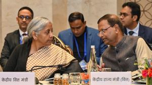 Union Finance Minister Nirmala Sitharaman with MoS Pankaj Chaudhary at the 55th meeting of the GST Council, in Jaisalmer. (PTI)