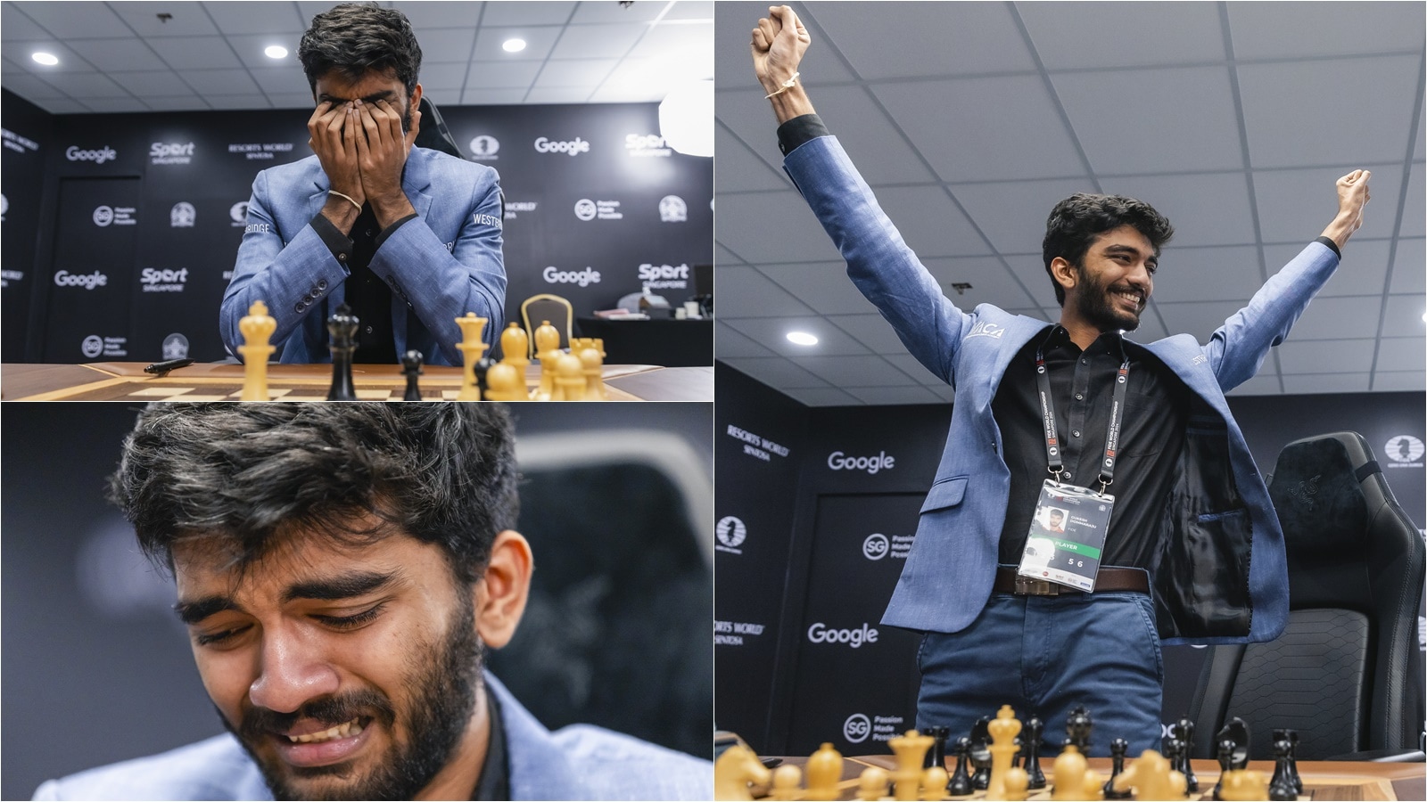 Gukesh’s understated winning moments: Restacking chess pieces, breaking into sobs, shutting a pen and the celebratory Roger Federer pose