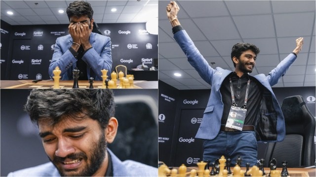 Gukesh celebrates after winning World Chess Championship