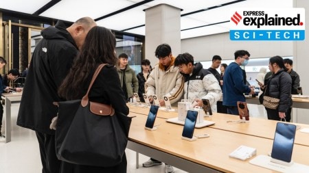 Customers at a store for Apple competitor Huawei in Shanghai, March 15, 2024.