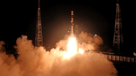 ISRO's PSLV-C60 carrying SpaDeX and its payloads, lifts off from the first launch pad at Satish Dhawan Space Centre, in Sriharikota, Andhra Pradesh, Monday, Dec. 30, 2024.