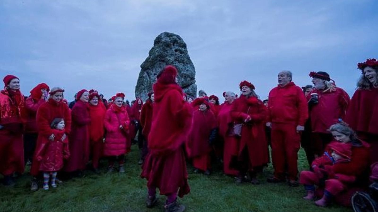 People attend winter solstice celebrations at Stonehenge stone circle near Amesbury, Britain, December 21, 2024. (AP Photo)