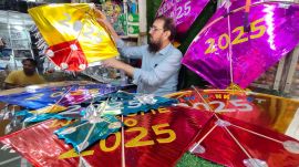 Kites welcoming the new year on sale at a shop in Mumbai (Express Photo By Ganesh Shirsekar)