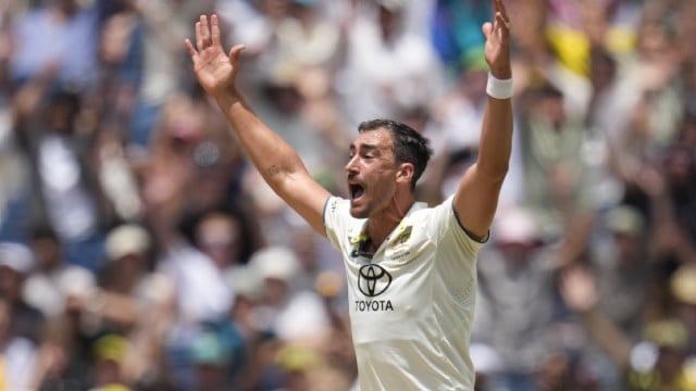 Australia's Mitchell Starc appeal unsuccessfully for the LBW of India's Yashasvi Jaiswal during play on the last day of the fourth cricket test between Australia and India at the Melbourne Cricket Ground, Melbourne, Australia. (AP)