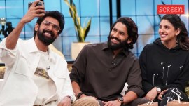 Actor Naga Chaitanya with his cousin Rana Daggubati and Miheeka Bajaj.