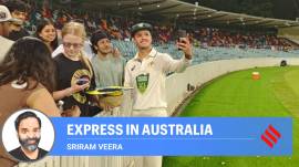 India vs Australia: Konstas signed autographs, posed for selfies, even offered to take a few himself so that the fans in the background, beyond the fence, could be captured better. (Express Photo by Sriram Veera)