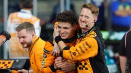 Lando Norris led every lap of the race with Carlos Sainz in close pursuit for the lead on Sunday. (Reuters)