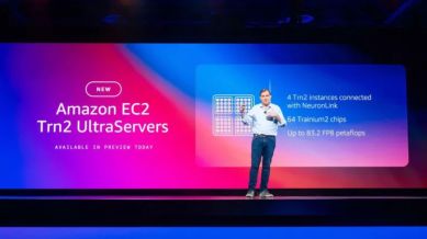 AWS CEO Matt Garman announcing the general availability of AWS Trainium2-powered Amazon Elastic Compute Cloud (Amazon EC2) instances. (Express Image/AWS)