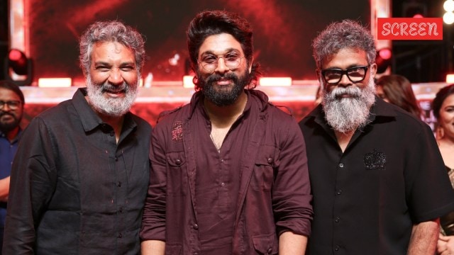 SS Rajamouli, Allu Arjun, Sukumar at Pushpa pre-release event